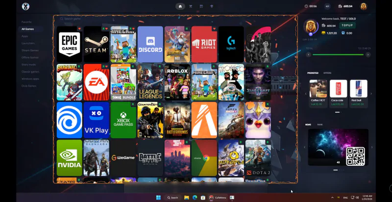 Client game library on a gaming centre PC