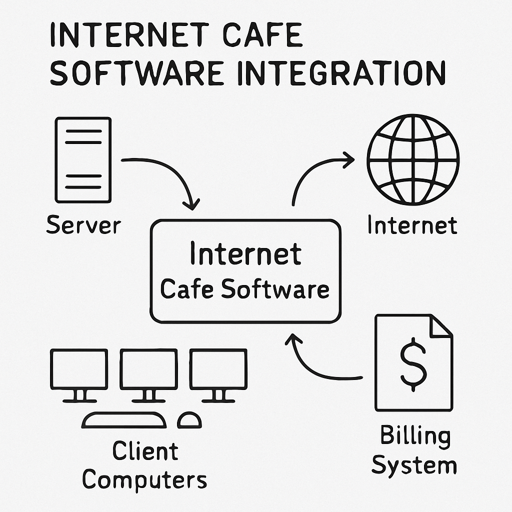 Diagram Showing Internet Cafe Software Integration